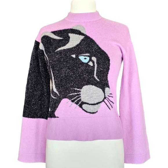 kate spade Sweaters - KATE SPADE Womens Oversized Wide Sleeve Purple Black Panther Sweater Size XXS
